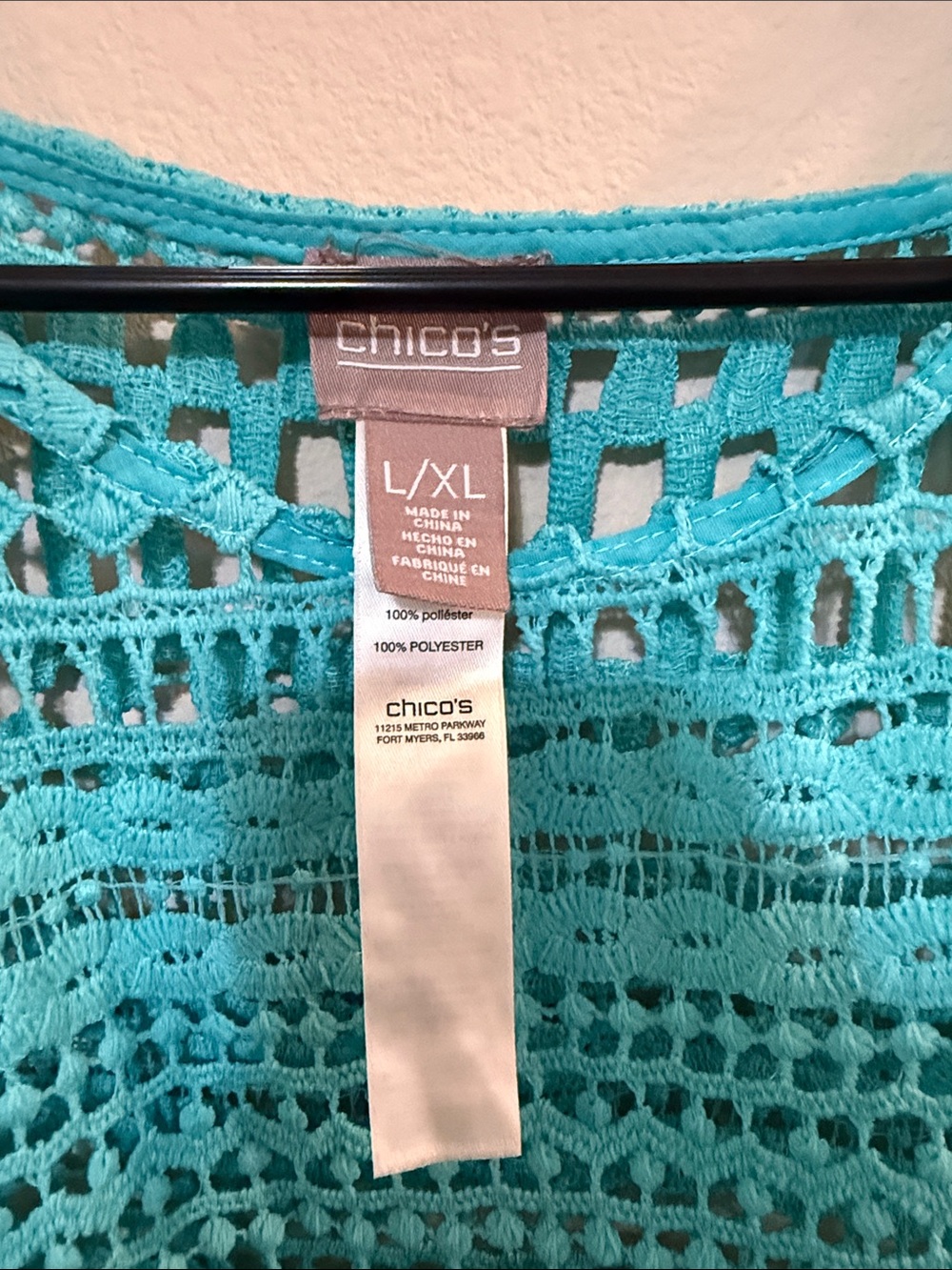 Chico's Bright Turquoise Open Crochet Cover-Up - Picture 2 of 3